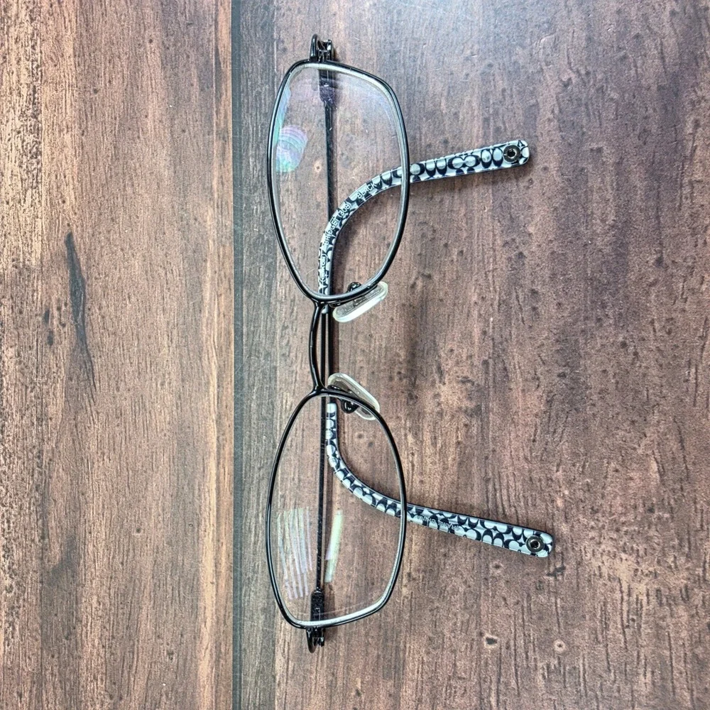 Coach‎ Bridget 308 Black Metal Oval Eyeglasses Frames Signature Monogram Tips